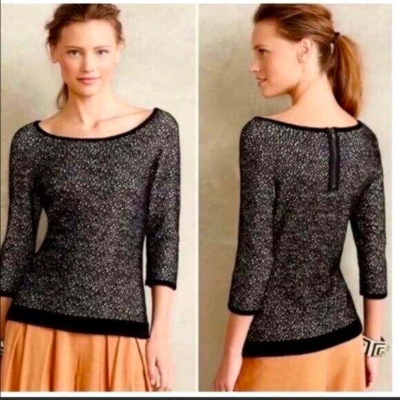 Anthropologie Sweaters - Moth Anthropologie knit ballerina chenille back zip pullover scoop sweater top